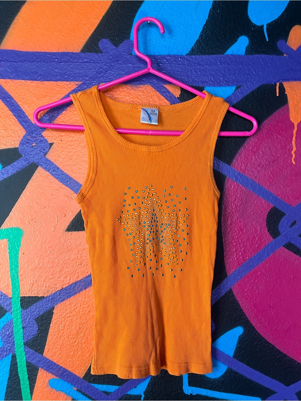 Y2K orange bling wife beater tank top